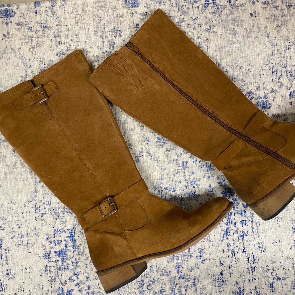 Suede knee high riding boots